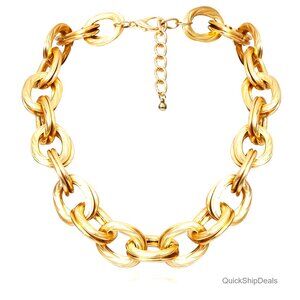 Chunky Cuban Link Choker Necklace Double O Chain Punk Hip Hop Jewelry